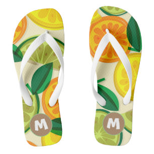Initial pretty retro pattern l Citrus Green Yellow Flip Flops