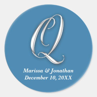 Initial Q blue monogram custom name favour seal