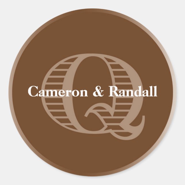 Initial Q brown monogram name tag party favour (Front)