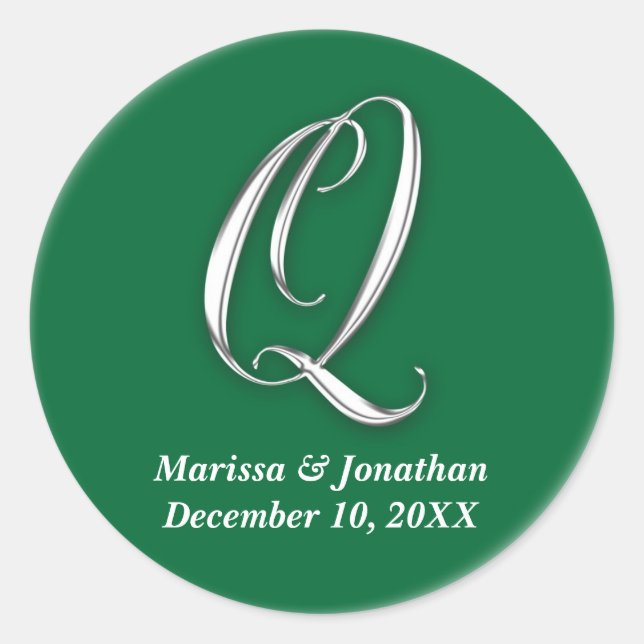 Initial Q green monogram custom name favour seal (Front)