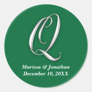 Initial Q green monogram custom name favour seal