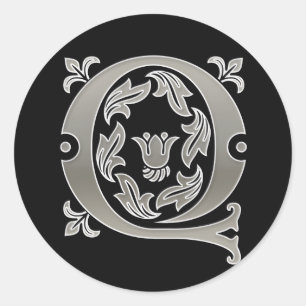 Initial Q Round Sticker in silver