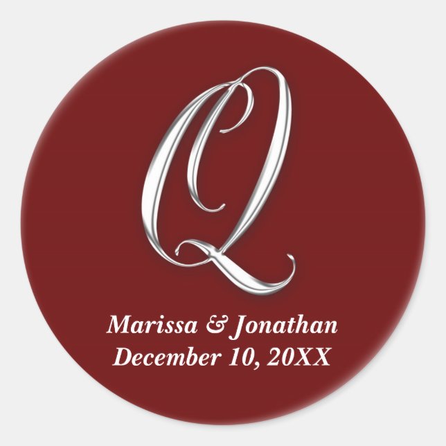 Initial Q wine red monogram custom name favour sea Classic Round Sticker (Front)