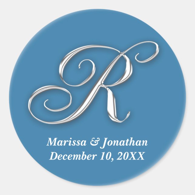 Initial R blue monogram custom name favour seal (Front)