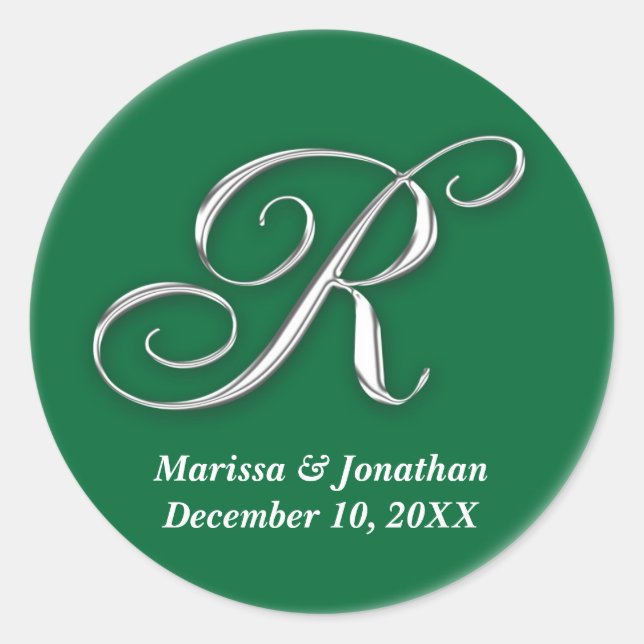 Initial R green monogram custom name favour seal (Front)