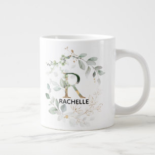 Initial R Name Alphabet Monogram Greenery Wreath Large Coffee Mug
