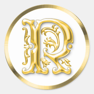 Initial R Round Sticker in Gold