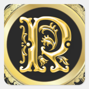 Initial R Square Sticker in Gold