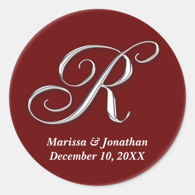Initial R wine red monogram custom name favour sea Classic Round Sticker (Front)