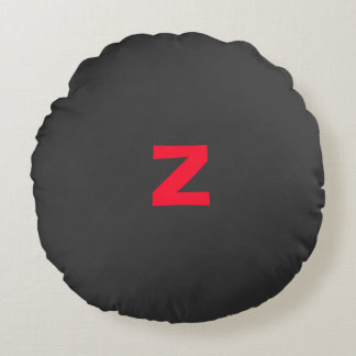 Initial Red Monogrammed Handwritten Own Name Black Round Cushion