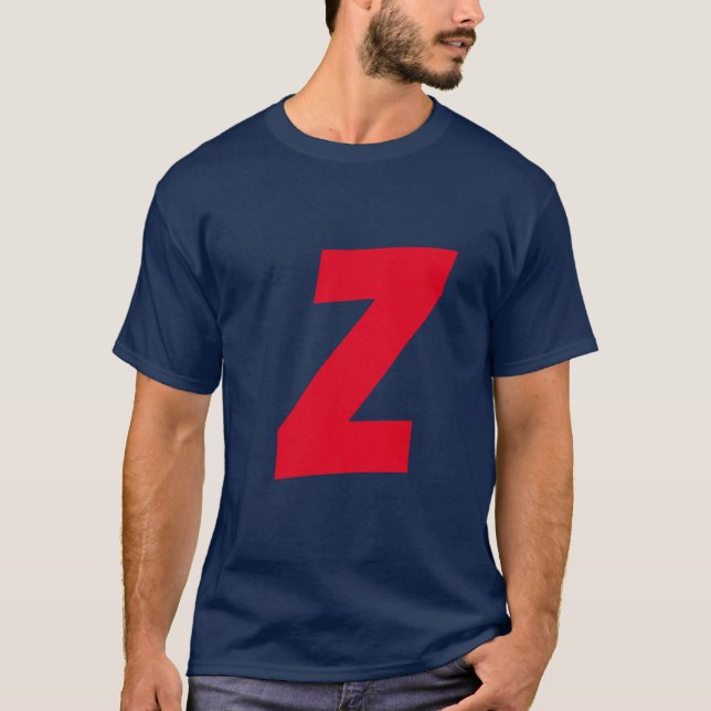 Initial Red Monogrammed Handwritten Own Name Blue T-Shirt (Front)