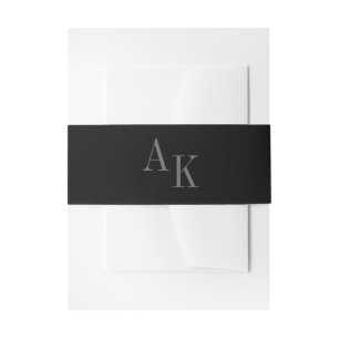 Initial Rustic Black Elegant Wedding  Invitation Belly Band