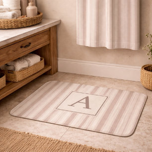 Initial Rustic Farmhouse Striped Beige & Taupe Bath Mat