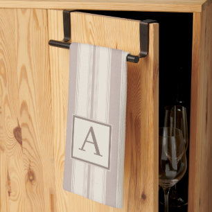 Initial Rustic Farmhouse Striped Beige & Taupe Tea Towel