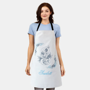 Initial "S" Blue Monogram Calm Floral Apron