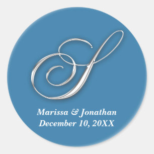 Initial S blue monogram custom name favour seal