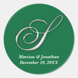 Initial S green monogram custom name favour seal