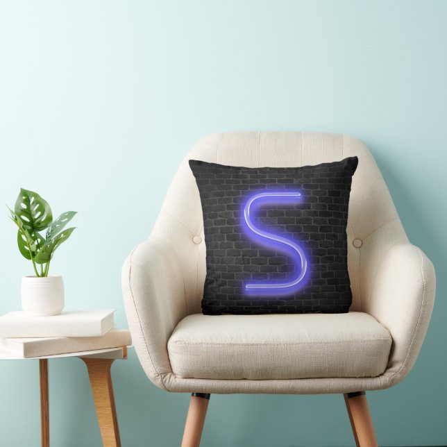 Initial S In Neon Marquee On Brick  Cushion (Chair)