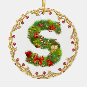 initial S monogrammed christmas ornament - circle