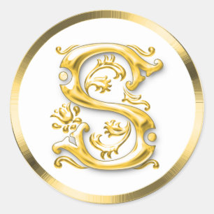 Initial S Round Sticker in Gold