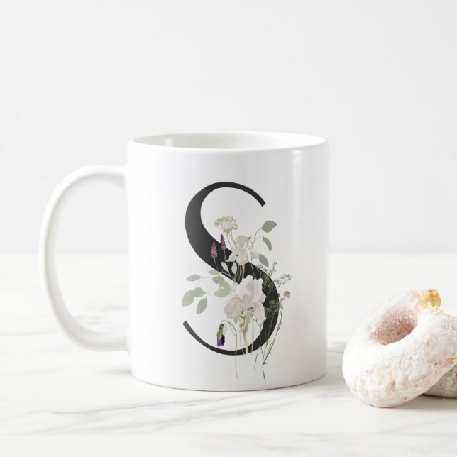 Initial S With Soft colour flower Coffee Mug (With Donut)