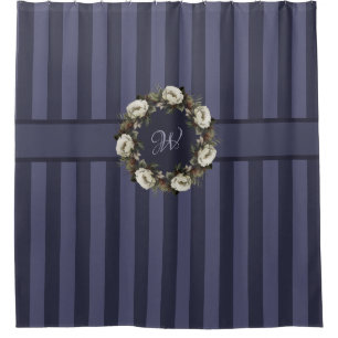 Initial Stripe Elegant Winter Garden Floral Wreath Shower Curtain