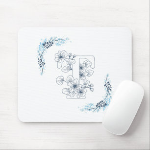 Initial "T" Blue Monogram Calm Floral Mouse Mat