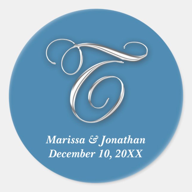 Initial T blue monogram custom name favour seal (Front)