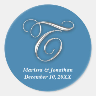 Initial T blue monogram custom name favour seal