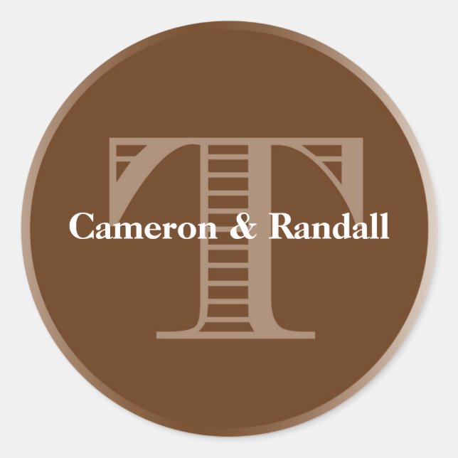 Initial T brown monogram name tag party favour (Front)