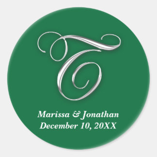 Initial T green monogram custom name favour seal