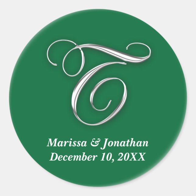 Initial T green monogram custom name favour seal (Front)