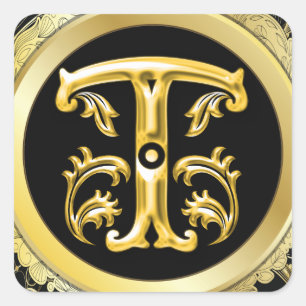 Initial T Square Sticker in Gold