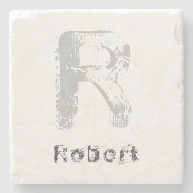 Initial Template Creative Letter Elegant Marble Stone Coaster (Front)