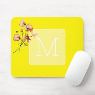 Initial trendy neon yellow floral watercolor mouse mat