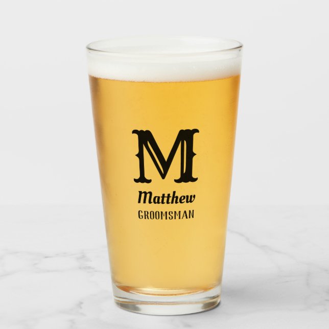 Initial Typography Modern Monogrammed Groomsman Glass (Front Filled)