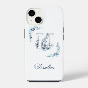 Initial "U" Blue Monogram Calm Floral iPhone 14 Case