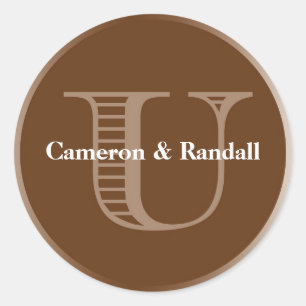 Initial U brown monogram name tag party favour