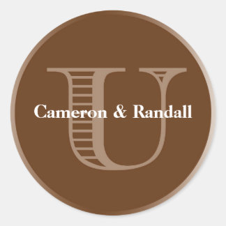 Initial U brown monogram name tag party favour