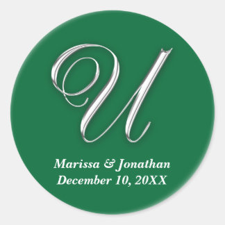Initial U green monogram custom name favour seal