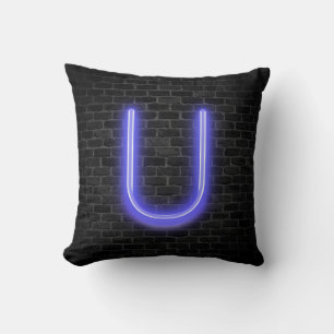 Initial U In Neon Marquee On Brick Cushion