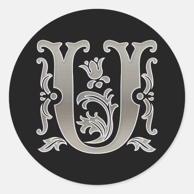 Initial U Round Sticker in silver (Front)