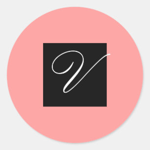 Initial V Black and Pink - Customise - Customised Classic Round Sticker