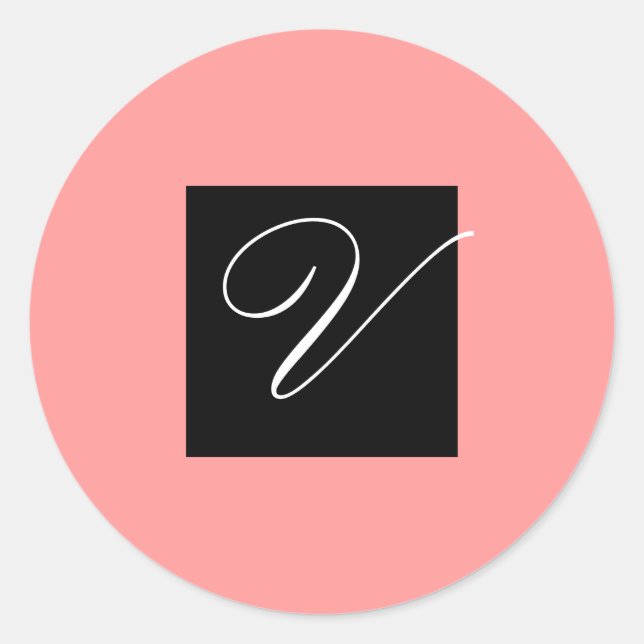 Initial V Black and Pink - Customise - Customised Classic Round Sticker (Front)