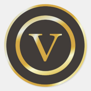 Initial V Gold Monogram Wedding Classic Round Sticker