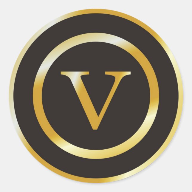 Initial V Gold Monogram Wedding Classic Round Sticker (Front)