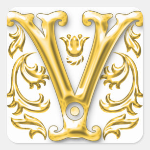 Initial V Sticker in Gold