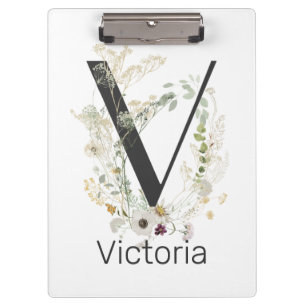 Initial V With Soft colour flower Custom Clipboard