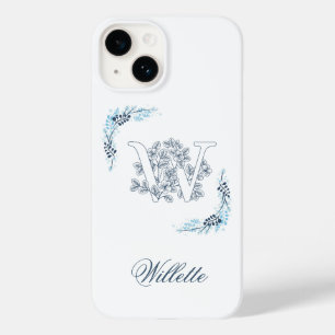 Initial "W" Blue Monogram Calm Floral Case-Mate iPhone 14 Case