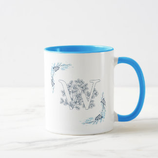 Initial "W" Blue Monogram Calm Floral Coffee Mug